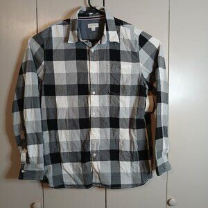 Sun & Stone Men's Large Checkered Black-White-Gray Long Sleeve Shirt (0313A4)